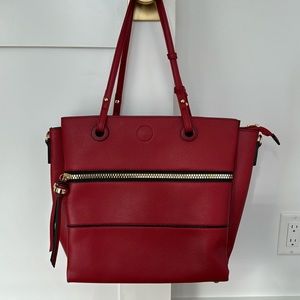 Red faux leather handbag with gold zipper detail - never used.
